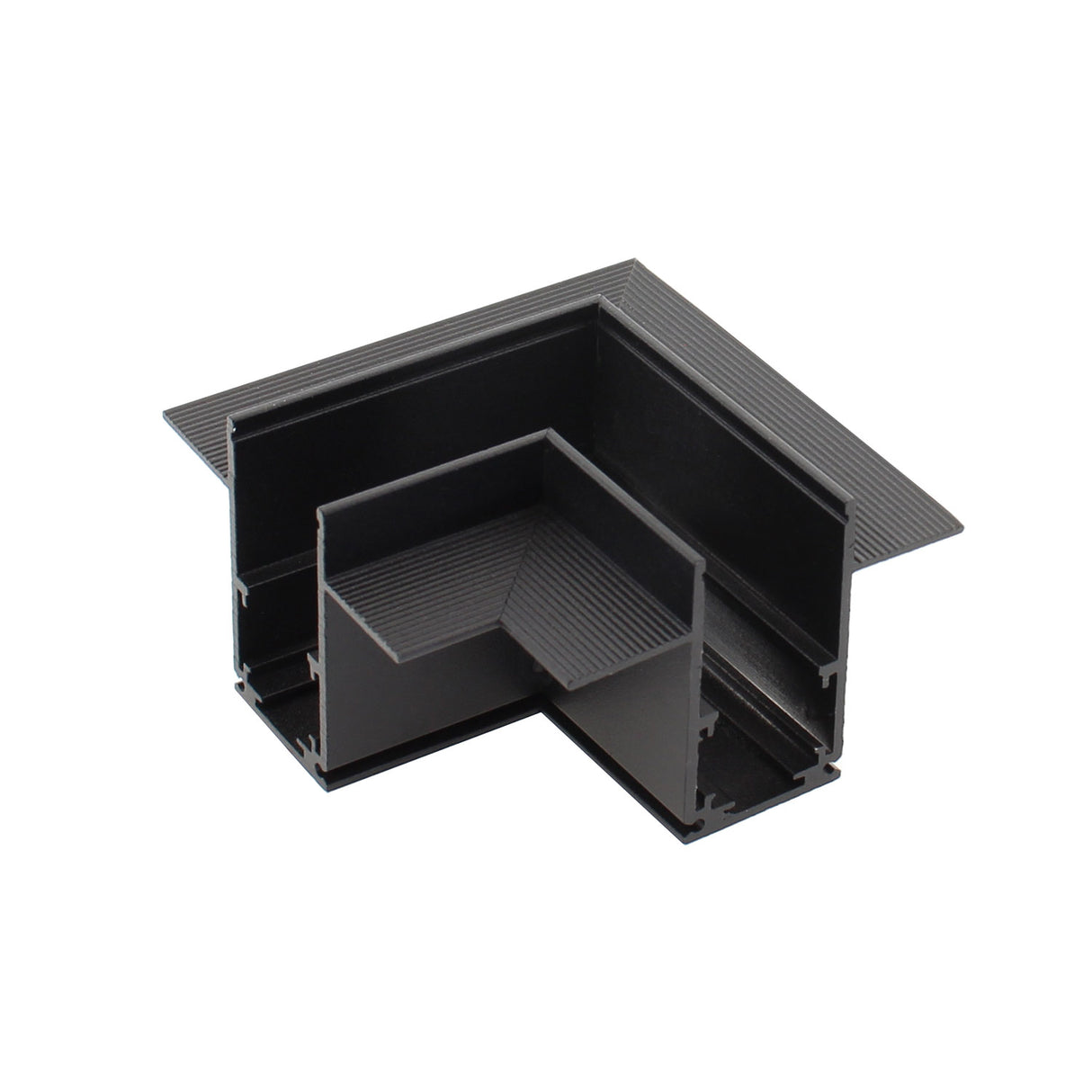 Pieza en forma de L para conectar dos tramos de carril magnético empotrado.