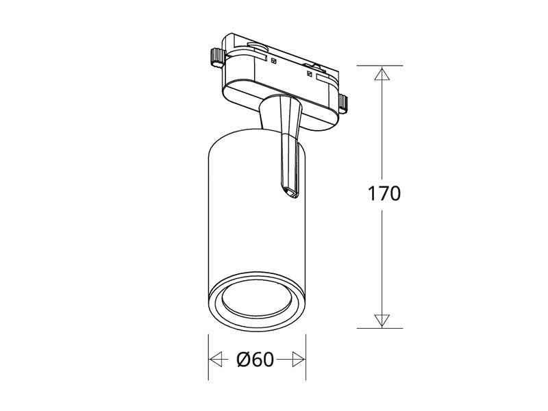 Foco para carril led de reducidas dimensiones con conector monofásico, orientable en todas direcciones y fabricación de alta calidad en aluminio y lacado en color blanco mate, incluye conector carril. Indicado para todo tipo de iluminación técnica, Uso comercial y profesional, oficinas, salas de exposiciones, etc.