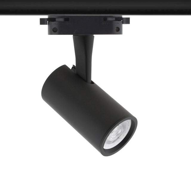 Foco para carril led de reducidas dimensiones con conector monofásico, orientable en todas direcciones y fabricación de alta calidad en aluminio y lacado en color blanco mate, incluye conector carril. Indicado para todo tipo de iluminación técnica, Uso comercial y profesional, oficinas, salas de exposiciones, etc.