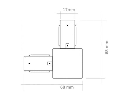 Conector de 90 grados para unir y alimentar electricamente dos tramos de carril monofásico.