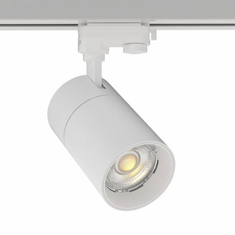 Foco de carril con conector trifásio y selector de temperatura de color blanco cálido, blanco neutro o blanco frío (todo en uno). Intensidad regulable por Triac. Indicado para todo tipo de iluminación técnica. Con un nuevo sistema de disipación térmica para alargar la vida del foco.