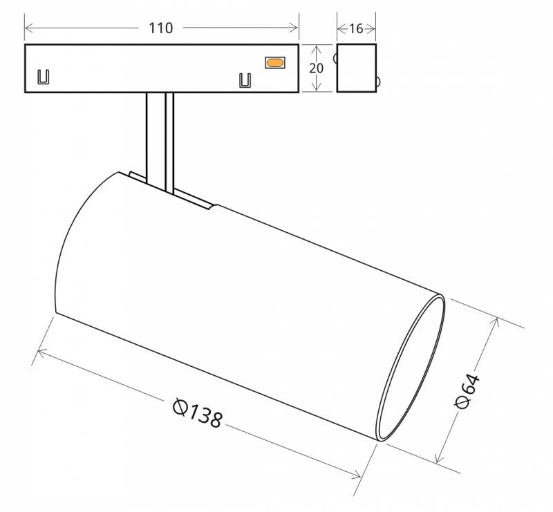 Luminaria Led para Carril Magnético 16mm. Instalación rápida y sencilla, insertar en el carril y listo para funcionar.