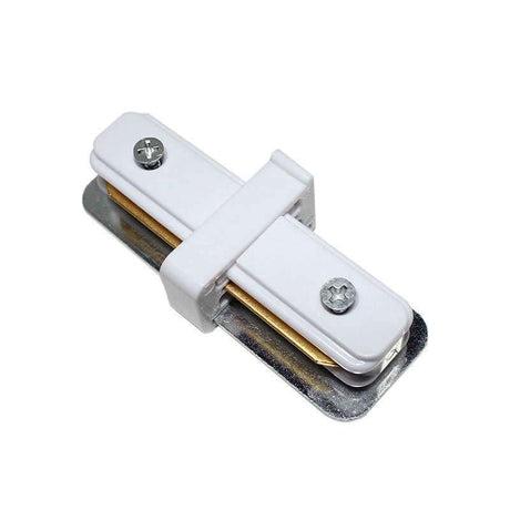 Conector para unir carriles monofásicos. Color blanco. De fácil instalación