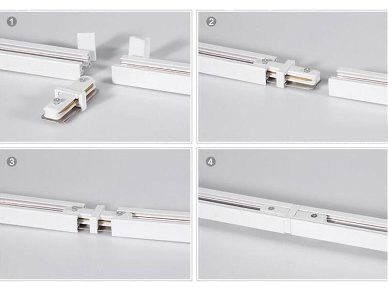 Conector para unir carriles monofásicos. Color blanco. De fácil instalación