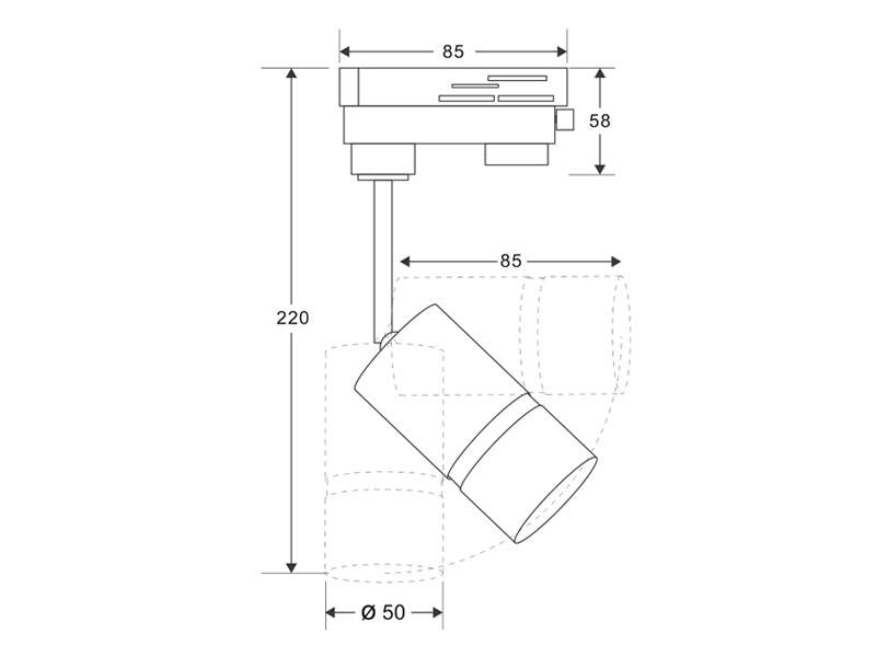 Proyector para carril led de reducidas dimensiones con conector monofásico, orientable en todas direcciones y fabricación de alta calidad en aluminio y lacado en color blanco mate, incluye conector carril. Indicado para todo tipo de iluminación técnica, Uso comercial y profesional, oficinas, salas de exposiciones, etc.