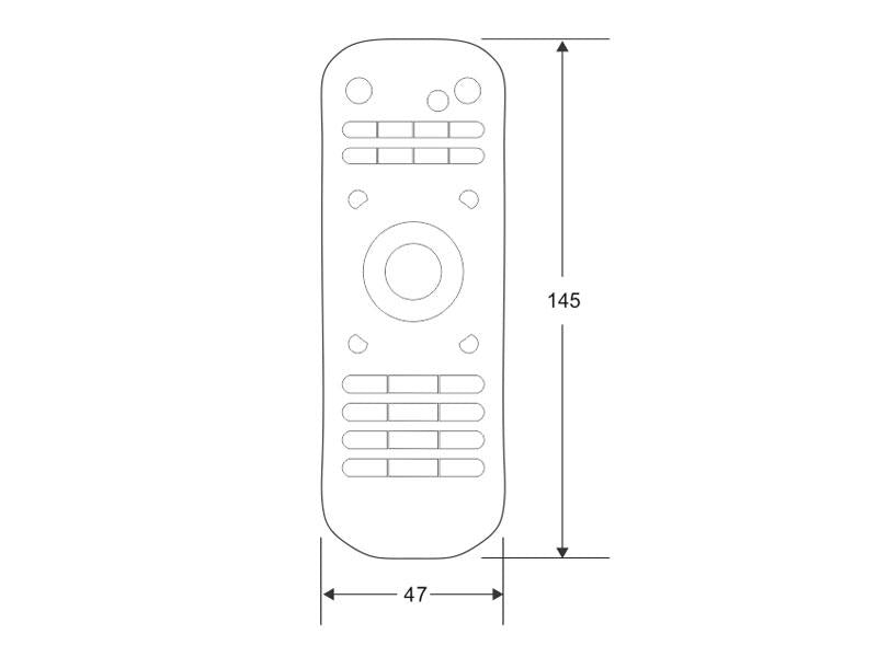 Mando a distancia para proyector para carril led RF Cronolux. Desde el mando a distancia es posible apagar/encender, regular la intensidad, programar escenas, etc. Todo el control de la iluminación en la palma de tu mano.