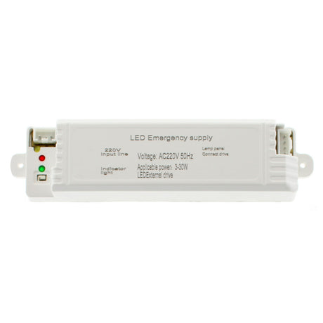 Módulo de emergencia con batería recargable para proporcionar energía en caso de fallo eléctrico para luminarias Led 3-30W.
