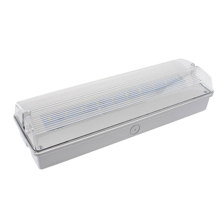 Luminaria LED de emergencia con Auto Diagnóstico de alta calidad resistente al agua con protección IP65. Más de 180 minutos de autonomía con su batería recargable de Ni-Cd. Configurable como Modo permanente y No permanente. Luz para señalización de salidas, puertas, ascensores, zonas de paso o comunes.
