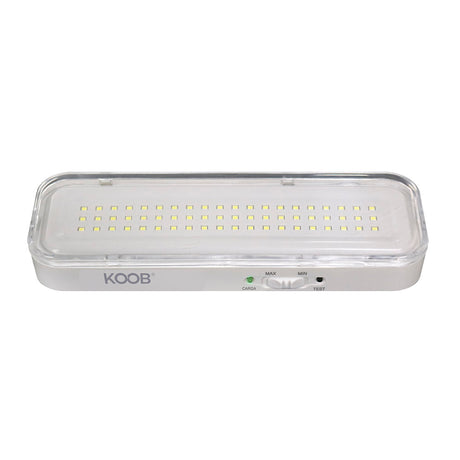 Luz LED de emergencia de máxima eficiencia, hasta 3 horas de autonomía con su batería recargable Li-ion, control de intensidad y test. Incorpora 60 led SMD2835. Luz para señalización de salidas, puertas, ascensores, zonas de paso o comunes.
