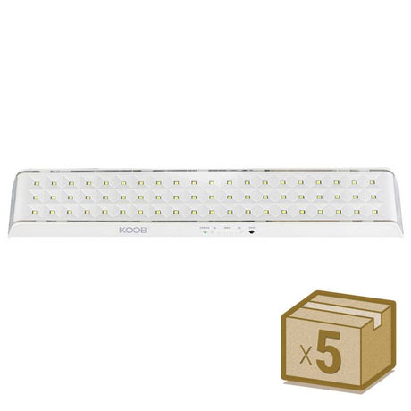 Oferta 5 unidades de Luminaria LED de emergencia de máxima eficiencia, hasta 3 horas de autonomía con su batería recargable Li-ion, control de intensidad y test. Incorpora 30 led SMD2835. Luz para señalización de salidas, puertas, ascensores, zonas de paso o comunes.