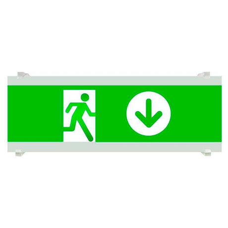 Señalización de fácil instalación para las luminarias led EMERLUX F415. Realizado en metacrilato traslúcido que ofrecen una comunicación visual que cumplen la función de guiar, orientar u organizar a una persona o conjunto de personas.