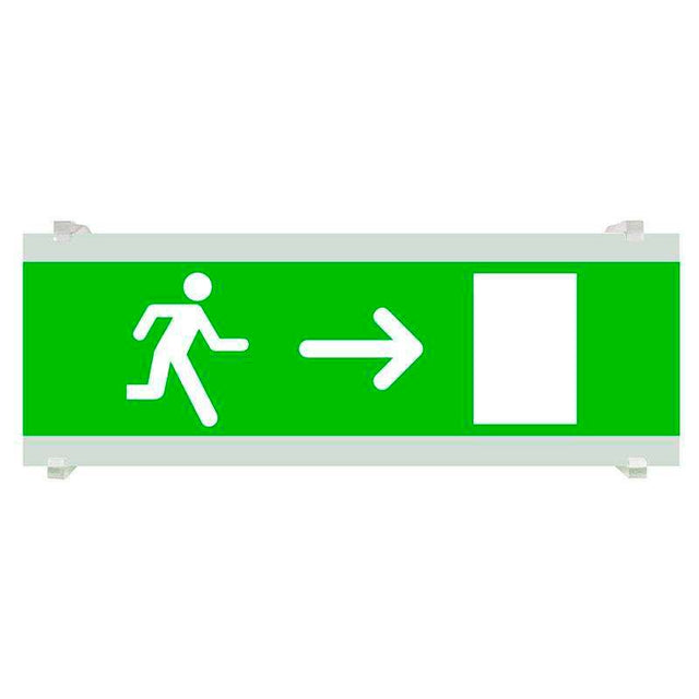 Señalización de fácil instalación para las luminarias led EMERLUX F415. Realizado en metacrilato traslúcido que ofrecen una comunicación visual que cumplen la función de guiar, orientar u organizar a una persona o conjunto de personas.