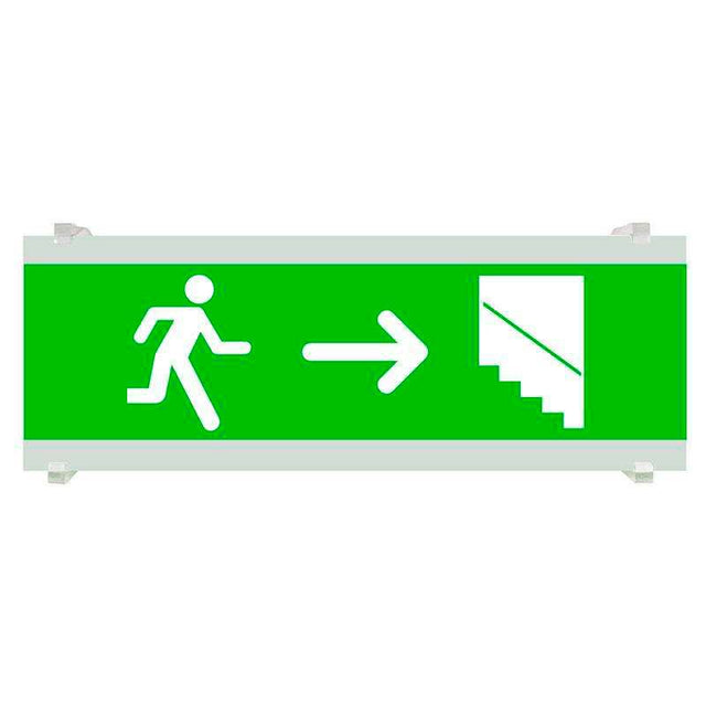Señalización de fácil instalación para las luminarias led EMERLUX F415. Realizado en metacrilato traslúcido que ofrecen una comunicación visual que cumplen la función de guiar, orientar u organizar a una persona o conjunto de personas.
