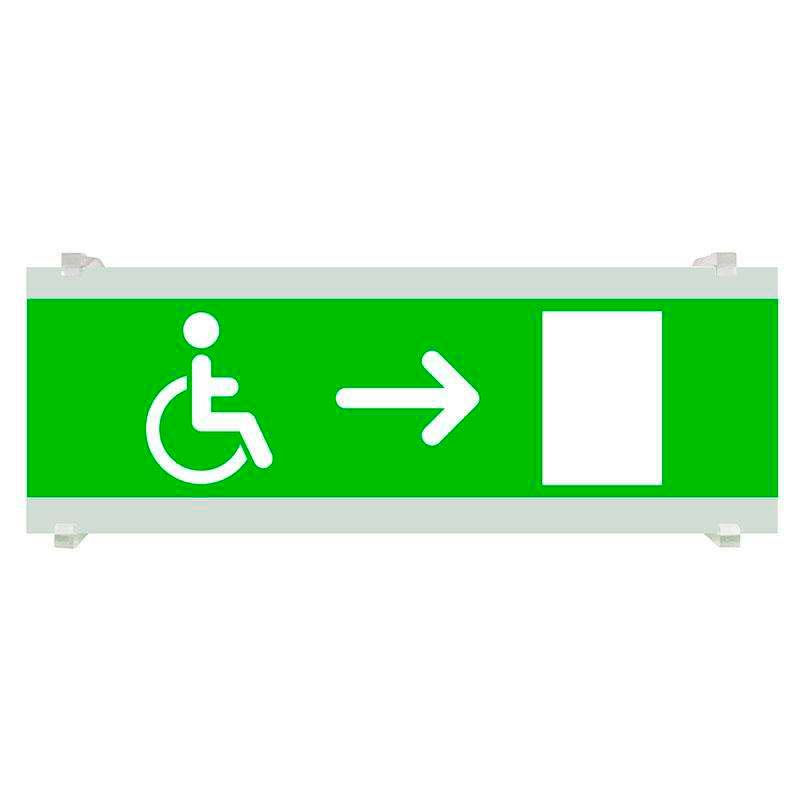 Señalización de fácil instalación para las luminarias led EMERLUX F415. Realizado en metacrilato traslúcido que ofrecen una comunicación visual que cumplen la función de guiar, orientar u organizar a una persona o conjunto de personas.