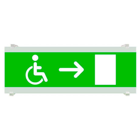 Señalización de fácil instalación para las luminarias led EMERLUX F415. Realizado en metacrilato traslúcido que ofrecen una comunicación visual que cumplen la función de guiar, orientar u organizar a una persona o conjunto de personas.