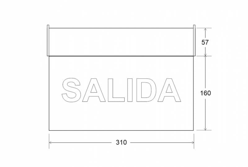 Luz de señalización con tecnología LED. Ofrece Luz de forma permanente iluminando la señalética en todo momento. Con metacrilato óptico personalizado con la señalética o textos que necesites en metacrilato fresado o vinilado en cualquier color. También cumple las funciones de lumianria de emergencia permanente.