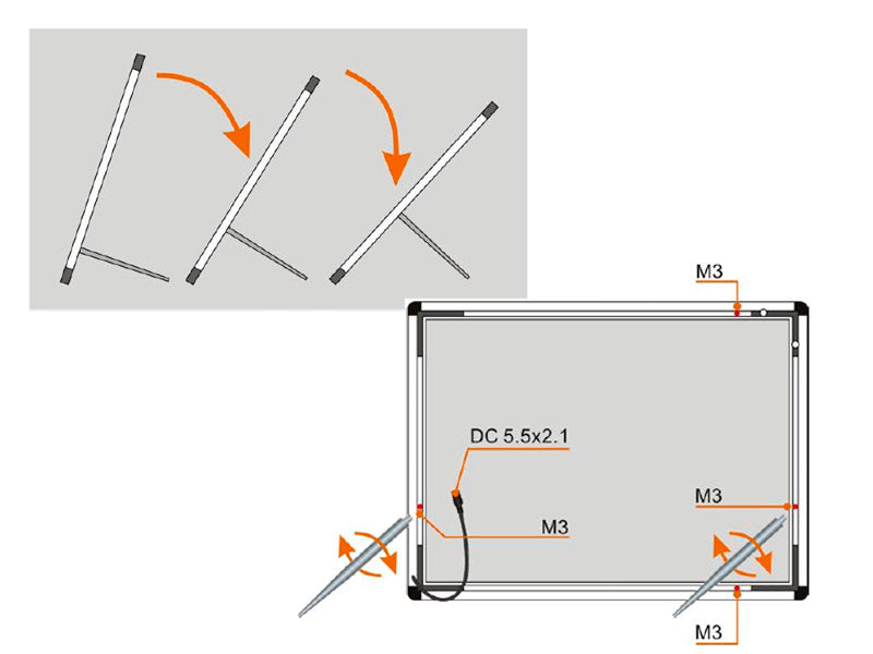 Set de 2 piezas para acoplar al Display Slim de forma sencilla que permite su instalación en mesa de forma horizontal o vertical. 