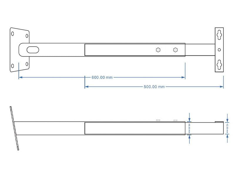 Soporte metálico telescópico para proyector LED que facilita su instalación para iluminación de rótulos, fachadas, cartelería, vallas publicitarias, etc. Con una longitud de 60cm y extensible hasta 100cm. 