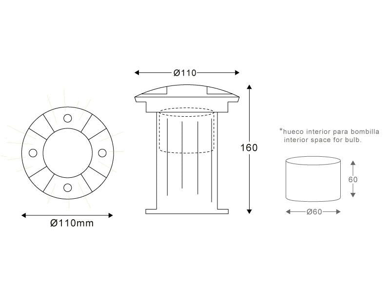 Foco para empotrar en el suelo de gran calidad para bombillas led GU10. Fabricado en acero inoxidable y gran resistencia que permite soportar el paso de vehículos.