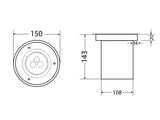 Baliza Led para empotrar en suelos en exterior. Foco de 3 Led y 3W de potencia de bajo consumo para la ambientación de cualquier espacio exterior. Alto índice de reproducción cromática (CRI) y fuerte grado de protección IP67. Ideal para la instalación en suelos de terrazas, jardines, caminos.