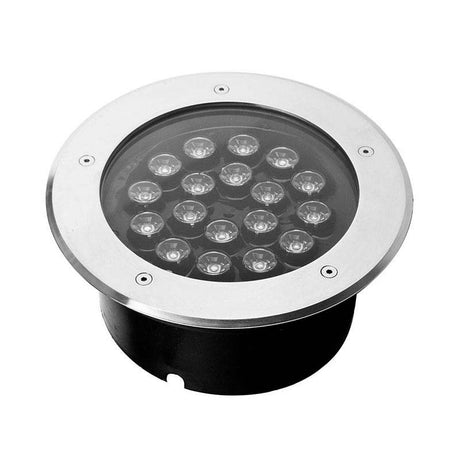 Baliza Led para empotrar en suelos en exterior. Foco Led de 18W de potencia de bajo consumo para la ambientación de cualquier espacio exterior. Alto índice de reproducción cromática (CRI) y fuerte grado de protección IP67. Ideal para la instalación en suelos de terrazas, jardines, caminos.