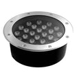 Baliza Led para empotrar en suelos en exterior. Foco Led de 24W de potencia de bajo consumo para la ambientación de cualquier espacio exterior. Alto índice de reproducción cromática (CRI) y fuerte grado de protección IP67. Ideal para la instalación en suelos de terrazas, jardines, caminos.