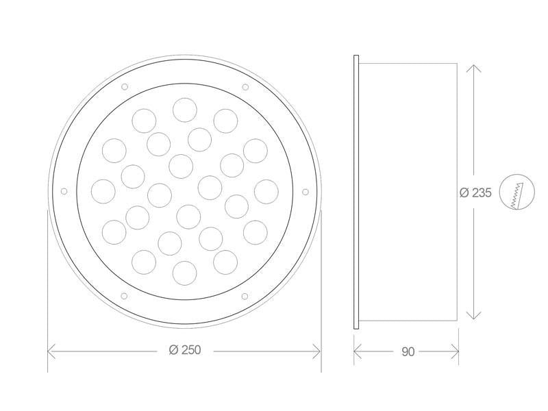 Baliza Led para empotrar en suelos en exterior. Foco Led de 24W de potencia de bajo consumo para la ambientación de cualquier espacio exterior. Alto índice de reproducción cromática (CRI) y fuerte grado de protección IP67. Ideal para la instalación en suelos de terrazas, jardines, caminos.