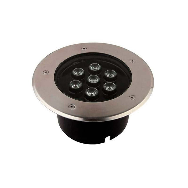 Baliza Led para empotrar en suelos en exterior. Foco de 1 Led y 3W de potencia de bajo consumo para la ambientación de cualquier espacio exterior. Alto índice de reproducción cromática (CRI) y fuerte grado de protección IP67. Ideal para la instalación en suelos de terrazas, jardines, caminos. Diámetro Ø120mm.