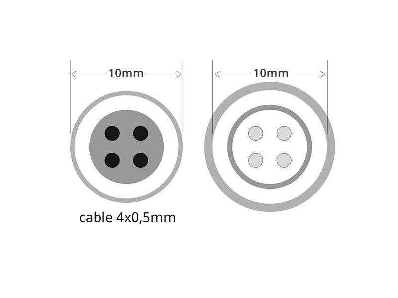 Cable de conexión de 4 hilos 4x0,5mm con 100cm de longitud, IP67, color negro