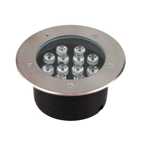 Baliza Led para empotrar en suelos en exterior. Foco Led de 12W de potencia de bajo consumo para la ambientación de cualquier espacio exterior. Alto índice de reproducción cromática (CRI) y fuerte grado de protección IP67. Ideal para la instalación en suelos de terrazas, jardines, caminos.