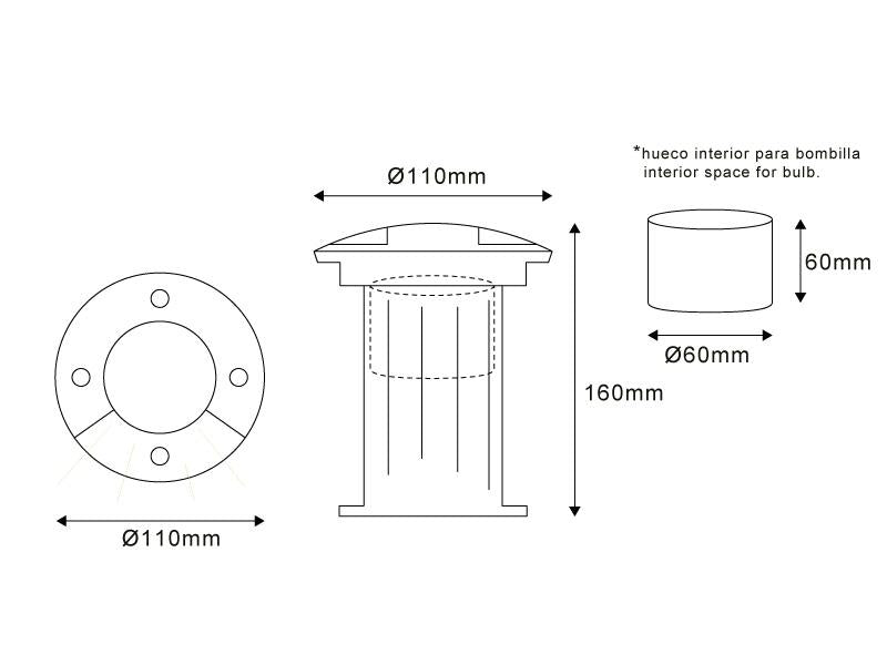 Foco para empotrar en el suelo de gran calidad para bombillas led GU10. Fabricado en acero inoxidable y gran resistencia que permite soportar el paso de vehículos.