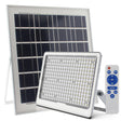 Kit que incluye proyector solar LED con batería de litio integrada de alta potencia, panel solar, mando a distancia y herrajes para su instalación. Incorpora sensores de luminosidad. Ideal para iluminar de manera automatizada y sin necesidad de corriente eléctrica cualquier zona de exterior.