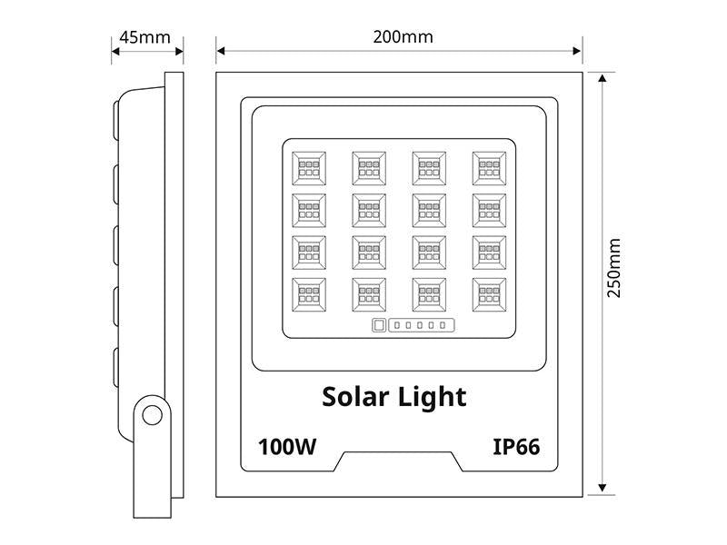 Kit que incluye proyector CCT (luz fría, neutra y cálida) con mando a distancia, con batería de litio integrada de alta potencia, panel solar y herrajes para su instalación. Incorpora sensores de luminosidad. Ideal para iluminar de manera automatizada y sin necesidad de corriente eléctrica cualquier zona de exterior.