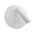 Luminaria LED realizada en aluminio de gran calidad y lacado en color blanco con iluminación de lectura y ambiental. Emite un haz de luz dirigida en cualquier dirección y un haz de luz perimetral para dar iluminación ambiental sin emisión de calor y gran eficiencia. Se puede instalar junto a la cama o sobre ella y sustituir así a una lámpara de mesa de noche. La lámpara se enciende y apaga mediante un interruptor incorporado en el soporte de pared.