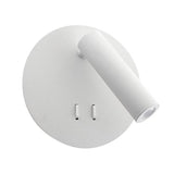 Luminaria LED realizada en aluminio de gran calidad y lacado en color blanco con iluminación de lectura y ambiental. Emite un haz de luz dirigida en cualquier dirección y un haz de luz perimetral para dar iluminación ambiental sin emisión de calor y gran eficiencia. Se puede instalar junto a la cama o sobre ella y sustituir así a una lámpara de mesa de noche. La lámpara se enciende y apaga mediante un interruptor incorporado en el soporte de pared.