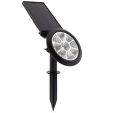 Foco de jardín con 5W de potencia y placa LED solar con batería integrada. Ideal para jardines, patios, caminos, bordes, estanques, entradas. etc. Con selector de color de luz blanco cálido o frío y sensor crepuscular.