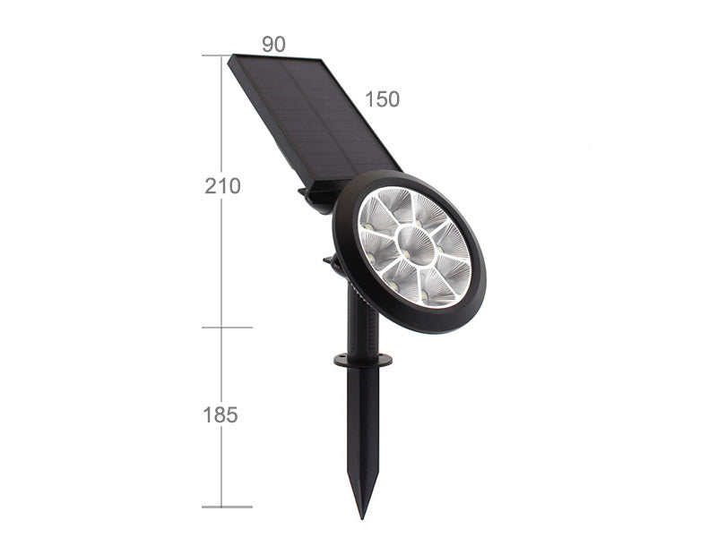 Foco de jardín con 5W de potencia y placa LED solar con batería integrada. Ideal para jardines, patios, caminos, bordes, estanques, entradas. etc. Con selector de color de luz blanco cálido o frío y sensor crepuscular.