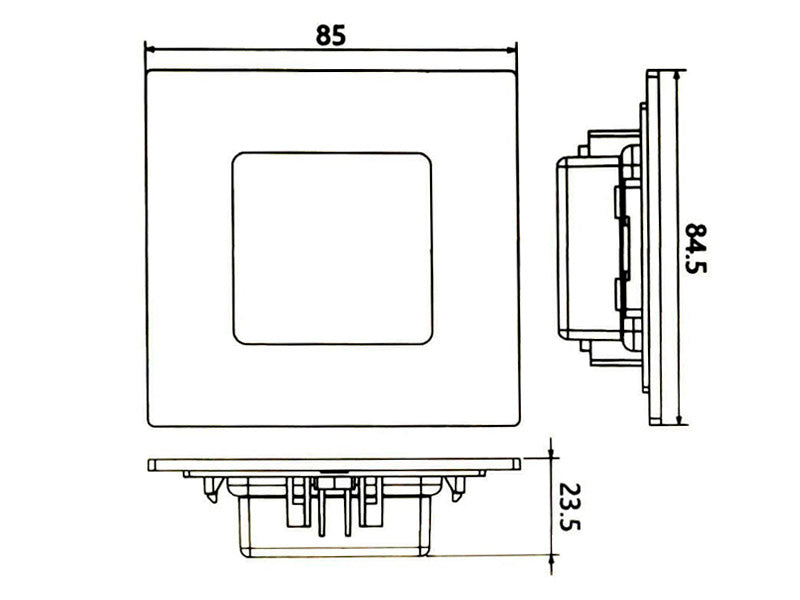 Baliza empotrable de uso interior. Incorpora una placa de led SMD 1W color Blanco Neutro. Lámpara fabricada en PC. Baliza de señalizamiento para paredes y muros, pasillos, cocinas, escaleras o ascensores.