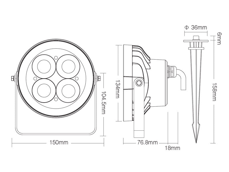 Foco proyector Led orientable de exterior con estaca para su fijación al suelo. Altas prestaciones y gran resistencia (IP66). Ofrece máximo control y amplias posibilidades de decoración con luz RGB y luz blanca ajustable desde 2700K a 6500K. 