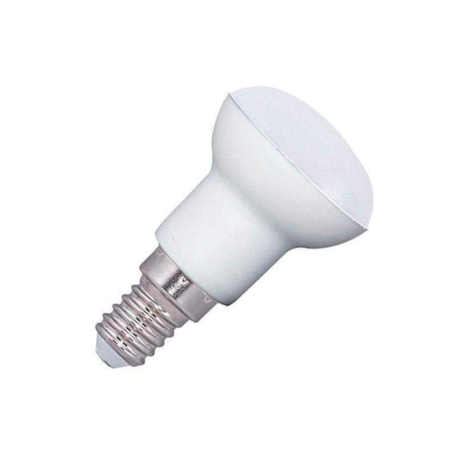 Bombilla LED tipo R39 con acabado frost para casquillos convencionales E14. Ahorro de hasta el 90% en su consumo de luz.