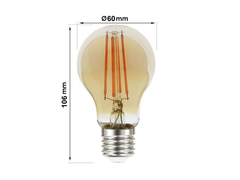 La Bombilla LED E27 Filamento Gold A60 de 8W de potencia es perfecta para actualizar nuestras bombillas sin perder la estética retro.