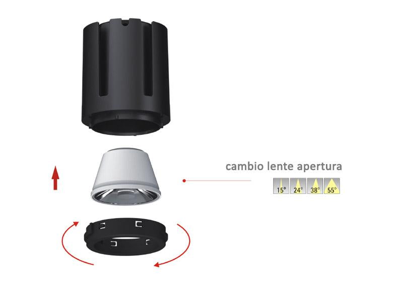 Foco Spot LED de calidad profesional con chip LED de alta potencia lumínica BRIDGELUX E8, driver led TRIDONIC y disipador de aluminio de diseño patentando que alarga la vida útil y garantiza un flujo luminosos estable a lo largo del tiempo. Con un CRI >90 que asegura una perfecta reproducción cromática. Especialmente indicado para los Housing HOTEL Spot.