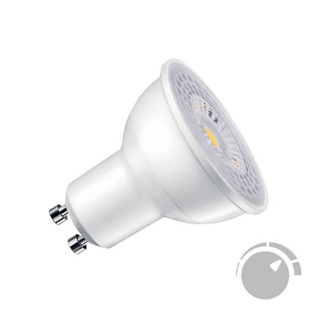 Bombilla LED regulable con casquillo GU10 de alta potencia lumínica. El sustituto perfecto para bombillas halógenos de las vitrinas y escaparates. Ahorro de hasta el 90% en su consumo de luz.