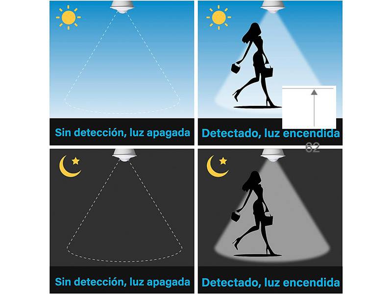 Bombilla LED tipo dicróica de base GU10 de alta potencia lumínica con sensor incorporado de movimiento PIR. Se enciende automáticamente cuando detecta movimiento y se apaga automáticamente al cabo de 20-25 segundos. Ahorro de hasta el 90% en su consumo de luz.