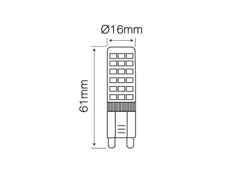 Bombilla LED de base G9. Puede sustituir bombillas tipo bi-pin o mini bombillas G9 con la misma intensidad de luz consiguiendo un ahorro de más del 80%. Se emplea en espacios muy reducidos y no desprenden calor.