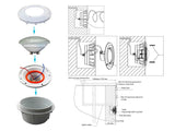 Caja empotrable para piscina especialmente diseñada para albergar en su interior una bombilla LED PAR56.