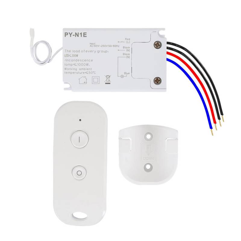 Mando a distancia RF + controlador ON/OFF AC100-250V con una carga máxima para LED de 300 W y halógeno de 1000 W. Ideal para lámparas sumergibles, iluminación o cualquier otro dispositivo eléctrico.