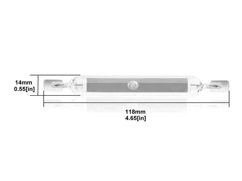 Bombilla LED con conectores R7S con encapsulado de cristal usada para sustituir a las halógenos lineales, disponen de un amplio ángulo de proyección y gran potencia lumínica con un mínimo consumo y mínima emisión de calor.