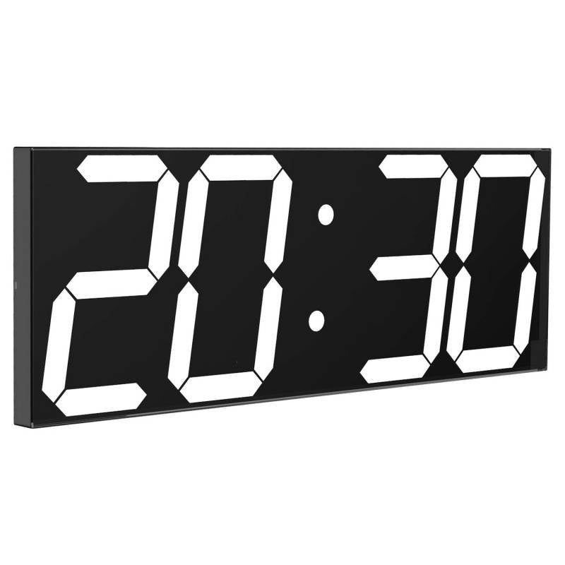 Nueva versión del Reloj digital con mando a distancia de grandes dimensiones (45cm) con diseño minimalista. Incorpora múltiples funciones adicionales como termómetro, calendario, alarma, cuenta atrás, etc. Con sensor crepuscular que ajusta automáticamente el brillo a la luz ambiente. Es el reloj perfecto!