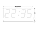 Nueva versión del Reloj digital con mando a distancia de grandes dimensiones (45cm) con diseño minimalista. Incorpora múltiples funciones adicionales como termómetro, calendario, alarma, cuenta atrás, etc. Con sensor crepuscular que ajusta automáticamente el brillo a la luz ambiente. Es el reloj perfecto!